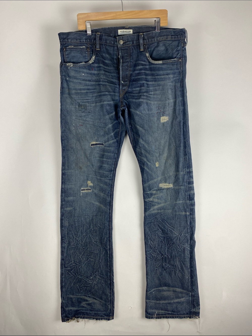 Ron Herman Selvedge Denim Jeans Patched Distressed Stained Men’s 36 Runs Bigger
